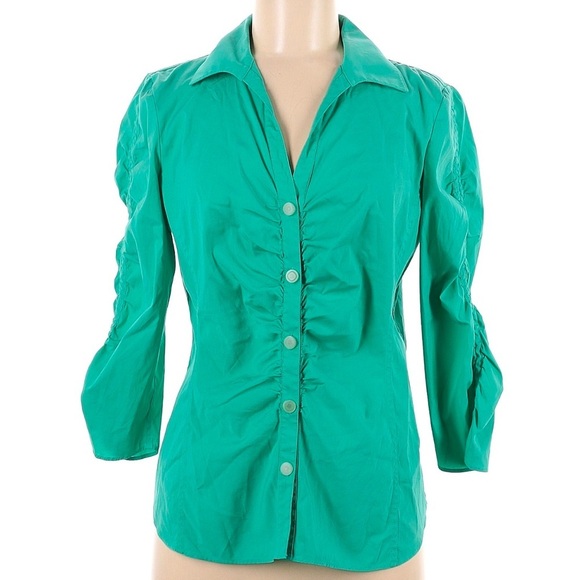 Lafayette 148 New York Teal Button Down Blouse 3/4 Sleeves Size 8 Medium M - Picture 1 of 5